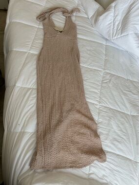 See You Monday Blush Beige Knit Halter Maxi Dress